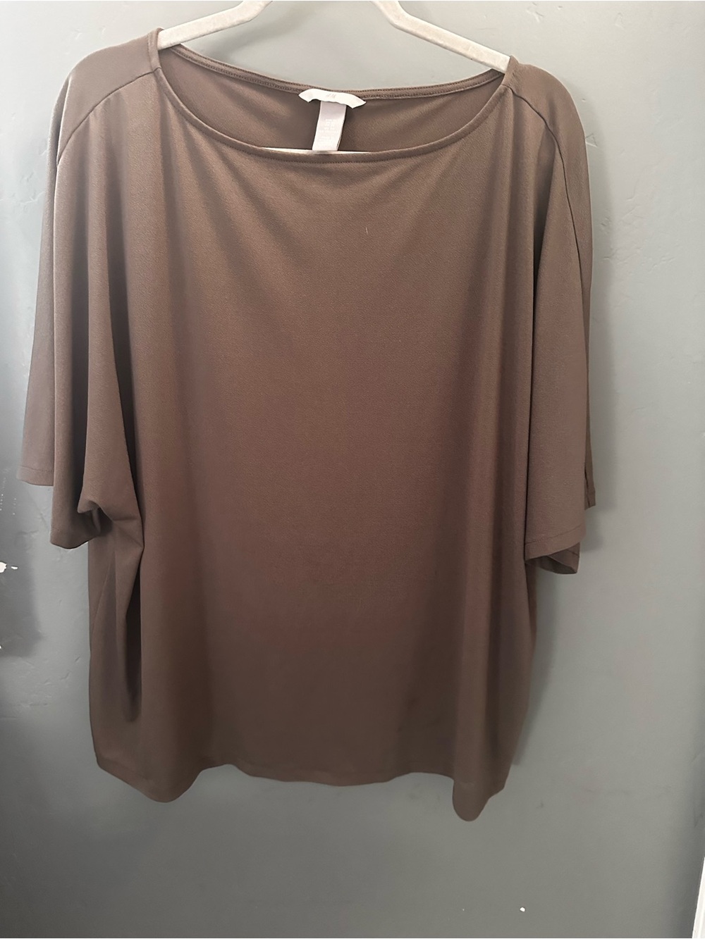 H&M Taupe Brown Boatneck Batwing Oversized Minimalist Top Tee Size XL